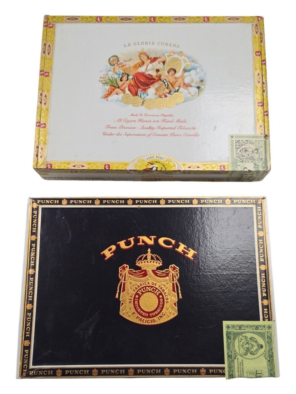 Punch Cigar Box & La Gloria Cubana Decorative Boxes - Black, White, Gold